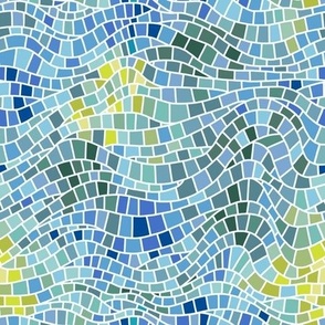 Swimming pool wavy mosaic blue green and yellow