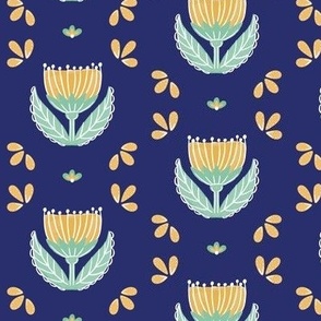 Folk Art Floral | MED Scale | Navy Blue, Yellow, Green