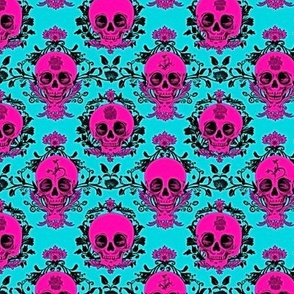 Pink Skulls on Blue