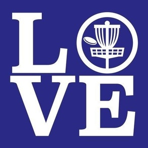  LOVE Disc Golf with Disc and Basket Silhouette - Dark Blue & White