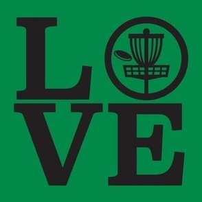  LOVE Disc Golf with Disc and Basket Silhouette - Green & Black