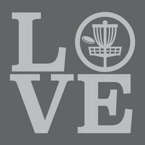  LOVE Disc Golf with Disc and Basket Silhouette - Dark & Light Gray