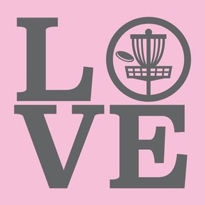  LOVE Disc Golf with Disc and Basket Silhouette - Pink & Gray