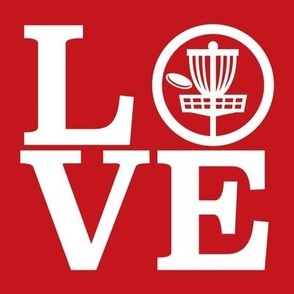  LOVE Disc Golf with Disc and Basket Silhouette - Red & White