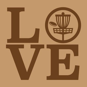  LOVE Disc Golf with Disc and Basket Silhouette - Brown & Tan 