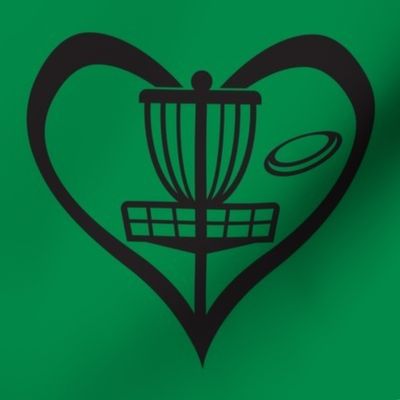  HEART - Love Disc Golf with Disc and Basket Silhouette - Dark Green & Black