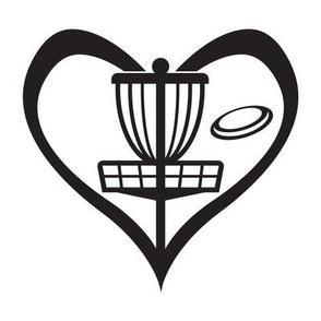  HEART - Love Disc Golf with Disc and Basket Silhouette - Black & White