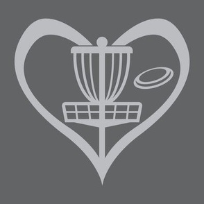  HEART - Love Disc Golf with Disc and Basket Silhouette - Medium & Light Gray