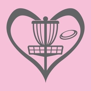  HEART - Love Disc Golf with Disc and Basket Silhouette - Pink and Gray