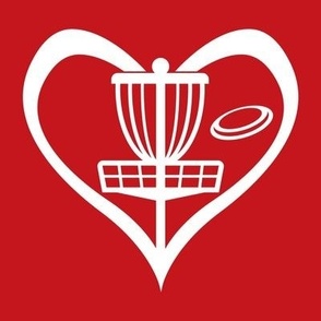  HEART - Love Disc Golf with Disc and Basket Silhouette - Red & White