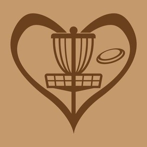  HEART - Love Disc Golf with Disc and Basket Silhouette - Brown & Tan 
