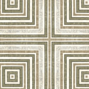 Rustic Linen Cubic Pattern Olive Green And Beige