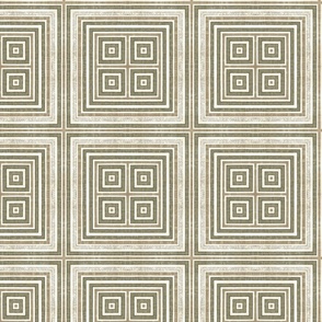 Rustic Linen Cubic Pattern Olive Green And Beige Smaller Scale