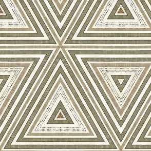 Rustic Linen Triangle Pattern Olive Green And Beige