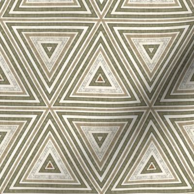 Rustic Linen Triangle Pattern Olive Green And Beige Smaller Scale