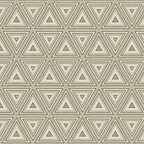 Rustic Linen Triangle Pattern Olive Green And Beige Smaller Scale