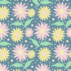 Spring Floral Yellow Pink on Teal
