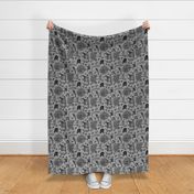 Woodland Toile Black on Grey Rotated - XL Scale