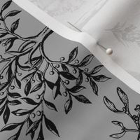 Woodland Toile Black on Grey Rotated - XL Scale