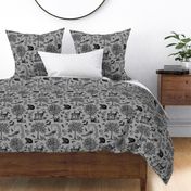 Woodland Toile Black on Grey - Large Scale