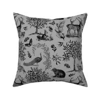 Woodland Toile Black on Grey - Large Scale