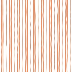 peach crooked lines on white - salmon thin wonky stripe - peach stripe wallpaper and fabric