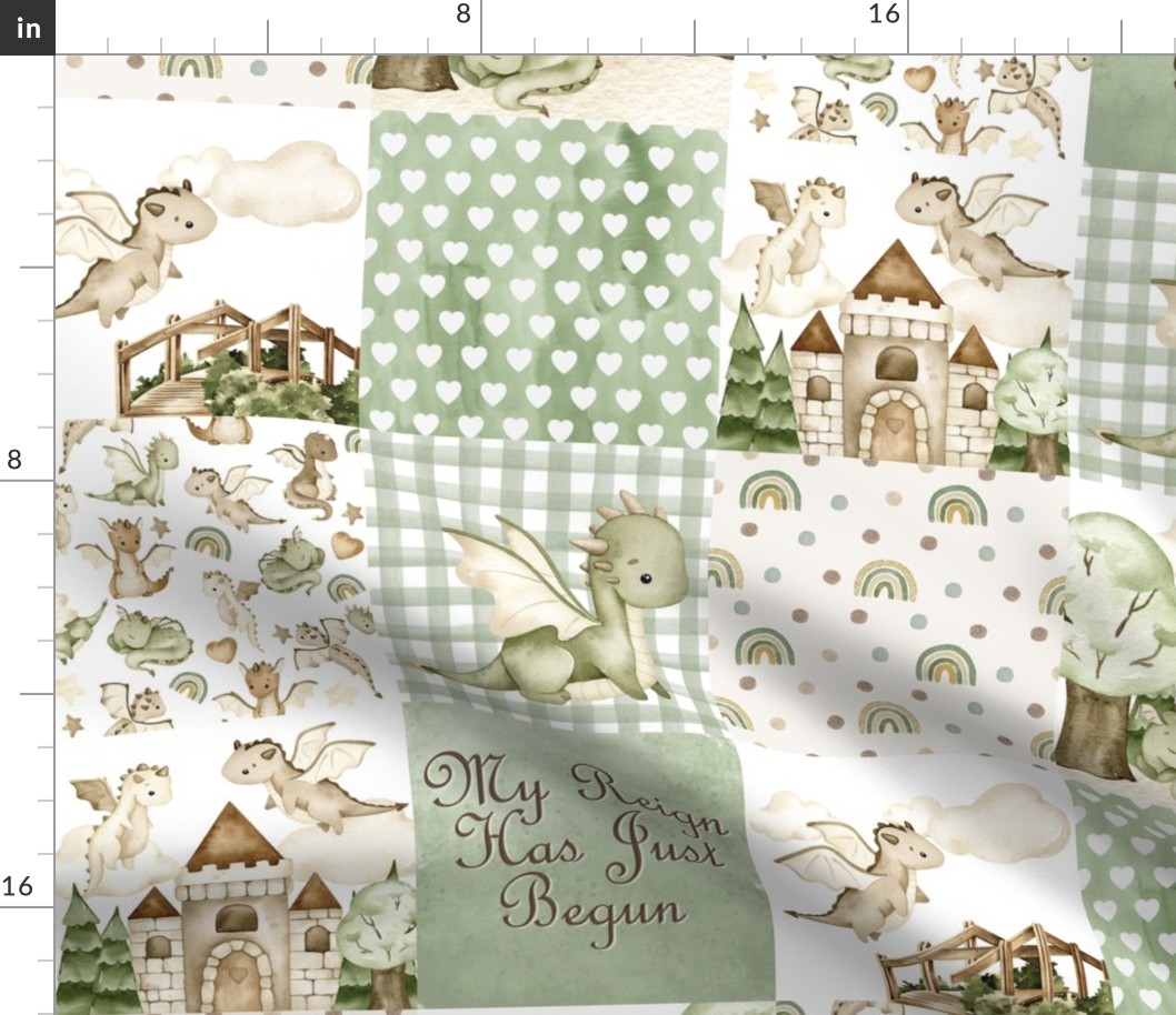 Beige Green Dragon Patchwork