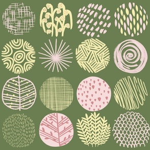 Geometric abstract circles mark making green