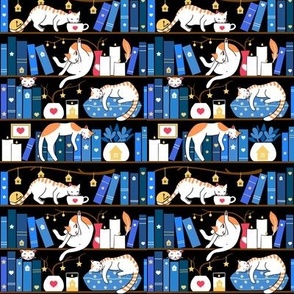 Library cats - midnight blue - smaller scale 