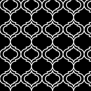 Moroccan Trellis in Black and White on Black Background