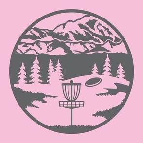  Disc Golf Course Mountain Scene - Pink & Gray