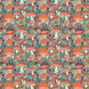 Boho Mushrooms Red and Teal