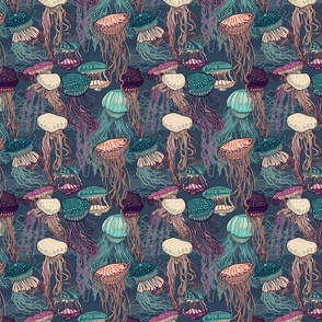 Jelly Fish Teal and Beige