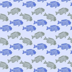 fish blue grey || block print aquatic sea life aquarium