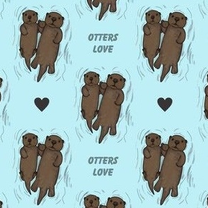 Otters Love, sweet couple in light blue