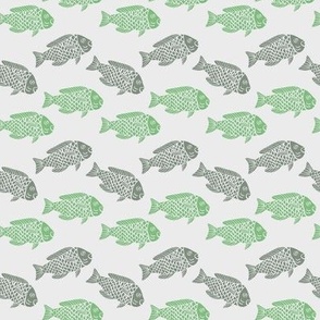 fish green grey  || block print aquatic sea life aquarium