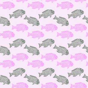 fish pink grey  || block print aquatic sea life aquarium