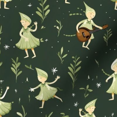 Dancing Pixies in Spring and Forest Green