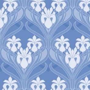 1900 Vintage Art Nouveau Irises by Rene Beauclair in Wedgewood Blue - Coordinate - Medium Scale