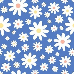 White Daisies with Yellow and Orange on Cobalt Blue