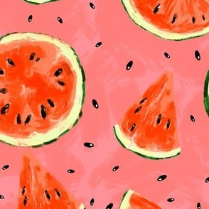 Juicy bright watermelon on pink