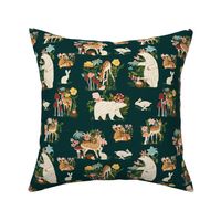 Wild Forest Animals Woodland bears,deers and bunnies navyblue