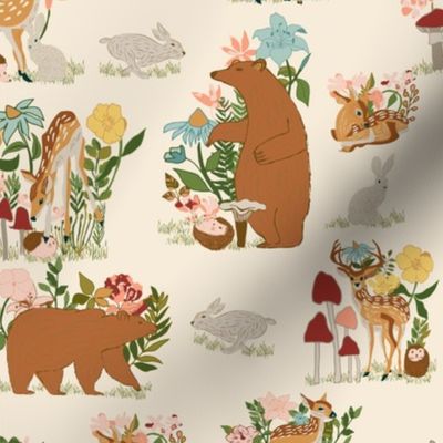 Wild Forest Animals Woodland with bears,deers and bunnies