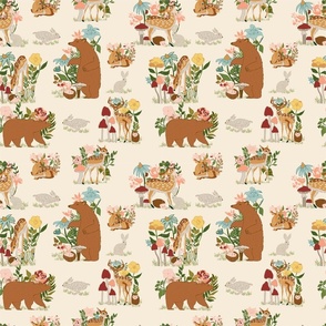 Wild Forest Animals Woodland with bears,deers and bunnies