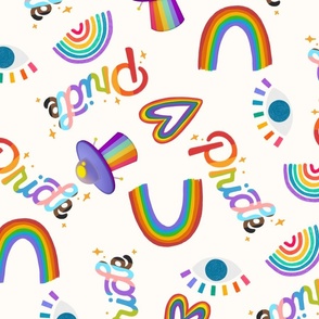 Pride flag fabric - happy rainbows, ufo design