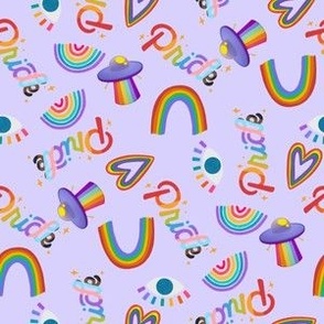 Pride flag fabric - happy rainbows, ufo design - pastel