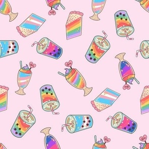 LGBTQ pride drinks fabric - bubble tea, milkshakes, pride fabric pink