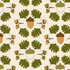 Acorn damask inspired pattern with fall leaves