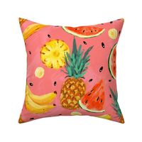 Summer vivid tropical fruit on pink