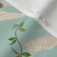  Whimsical snowy Owls flying with botanical vines